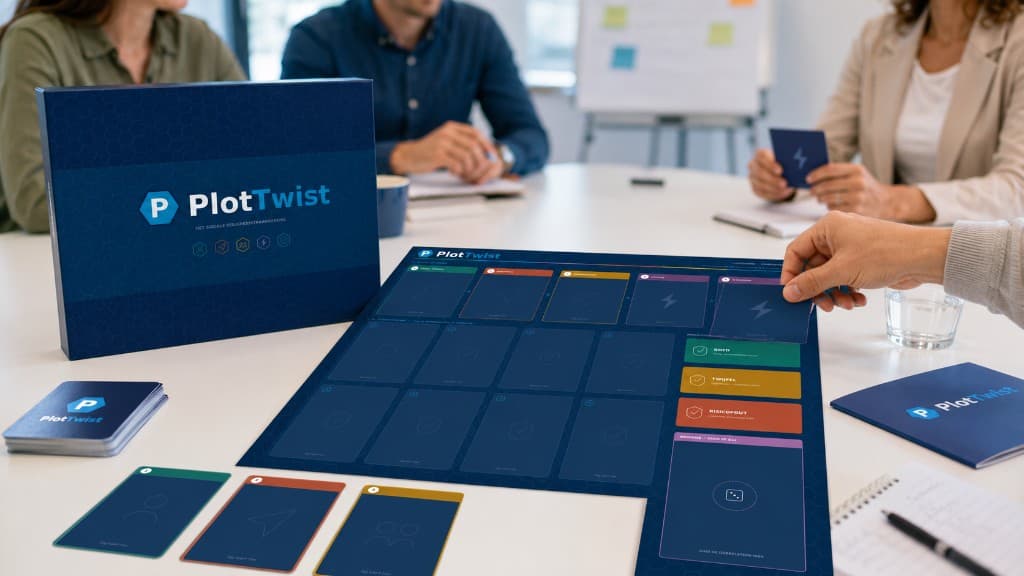 Team speelt PlotTwist aan een tafel tijdens een training